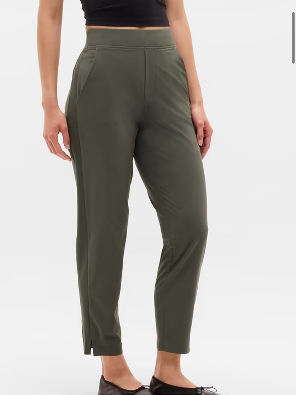 Athleta Brooklyn Mid-Rise Olive Green Ankle Pants with Zip Pockets